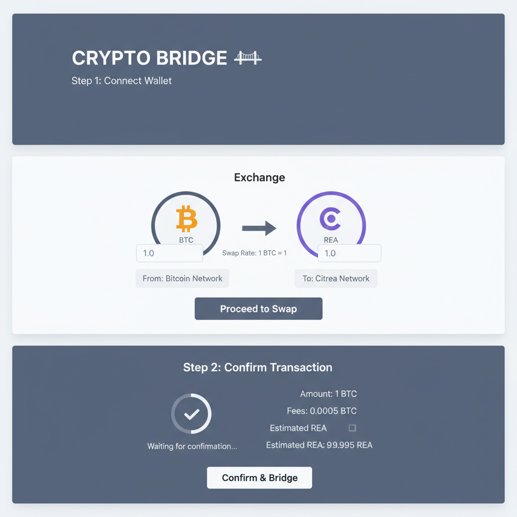modern crypto bridge web interface, bitcoin to citrea theme, clean UI