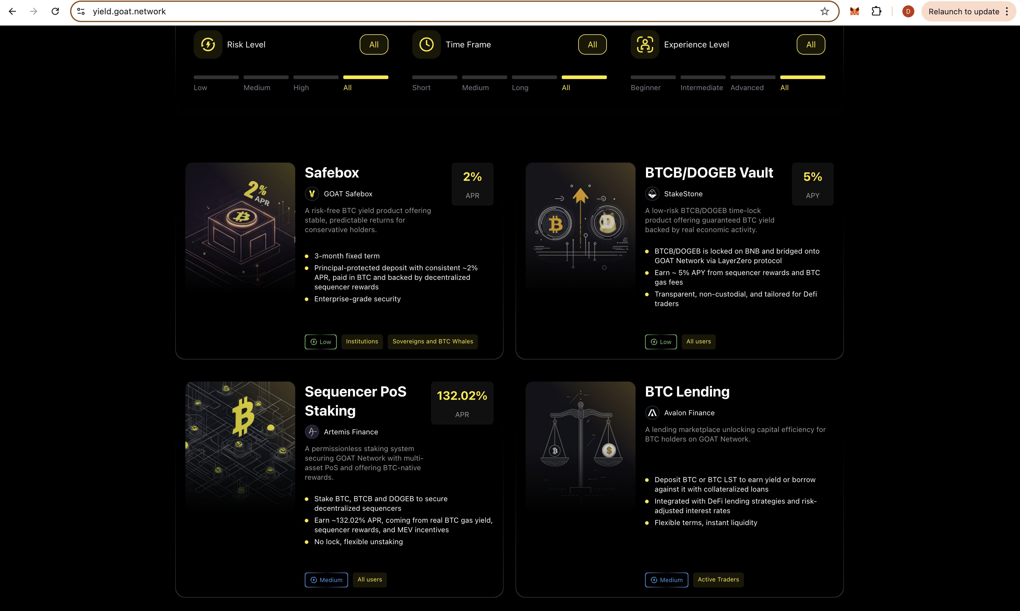 GOAT Network BTC yield interface