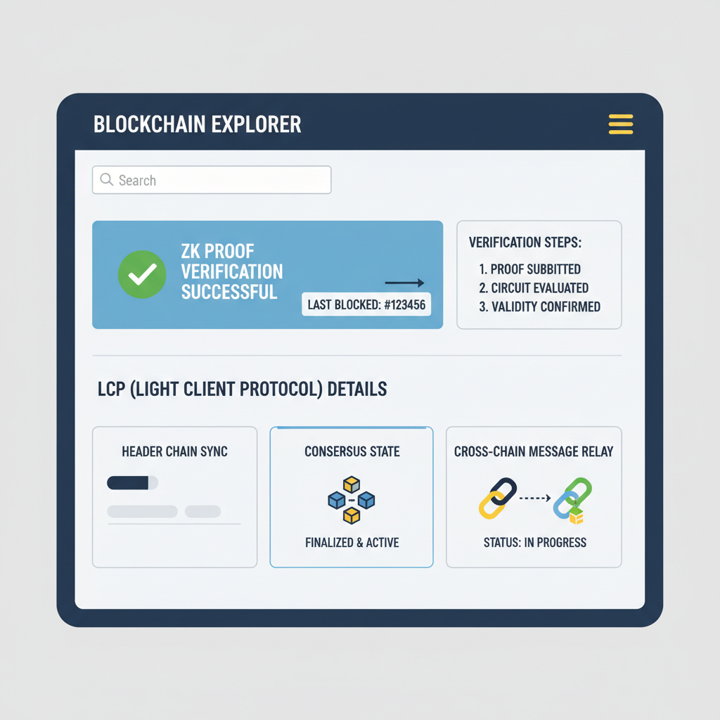 blockchain explorer showing ZK proof verification, LCP details