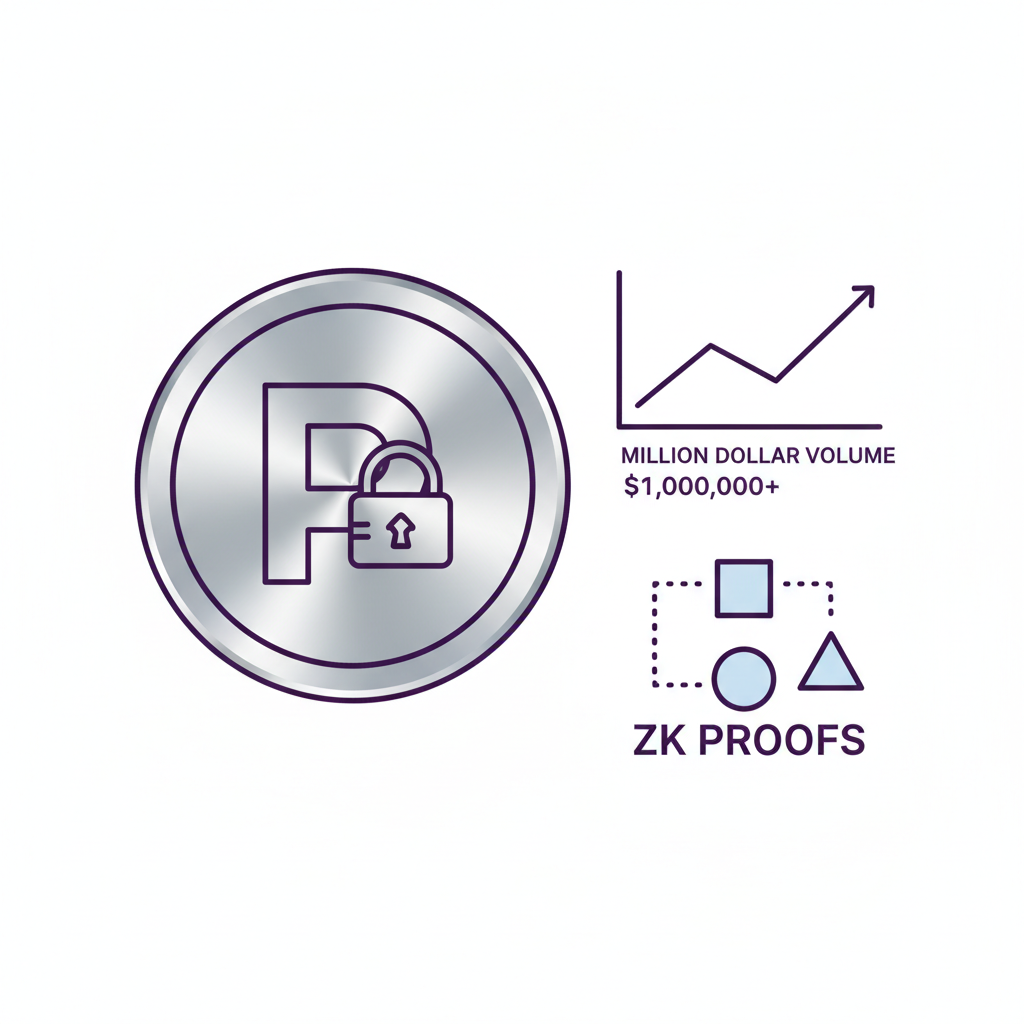 platinum badge with staking lock and million dollar volume chart, zk proofs